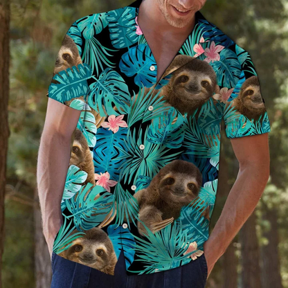 Sloth Tropical Palm Leaves Summer Vacation Gift Ideal Hawaiian Shirt HO2375