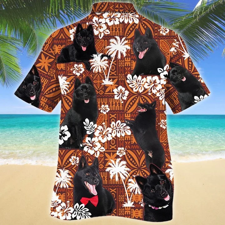 Funny Black Schipperke Dog On Red Tribal Pattern Hawaiian Shirt HO2382