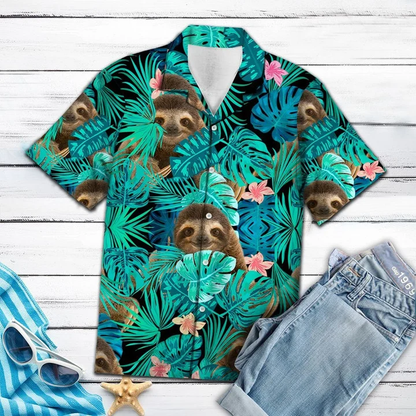 Sloth Tropical Palm Leaves Summer Vacation Gift Ideal Hawaiian Shirt HO2375
