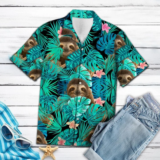 Sloth Tropical Palm Leaves Summer Vacation Gift Ideal Hawaiian Shirt HO2375