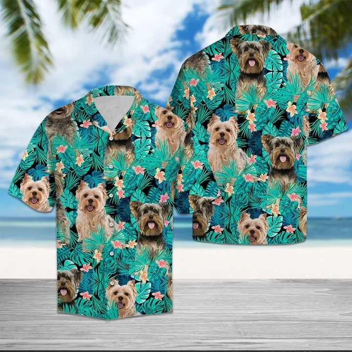 Yorkshire Terrier With Plumeria Flowers And Leaves Hawaiian Shirt HO2374