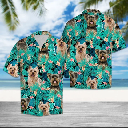 Yorkshire Terrier With Plumeria Flowers And Leaves Hawaiian Shirt HO2374