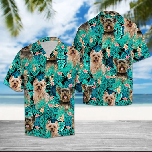 Yorkshire Terrier With Plumeria Flowers And Leaves Hawaiian Shirt HO2374