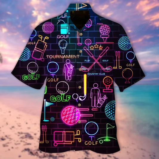 Golf Equipment Neon In Black Hawaiian Shirt HO2168