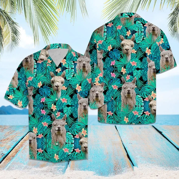 Simple Animal Love Alpacas Tropical Leaves Hawaiian Shirt HO2179