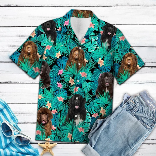 Newfoundland Hawaii shirt, Lovely Newfoundland Tropical Leaves And Hibiscus Hawaiian Shirt HO2180