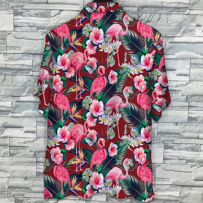 Flamingo Rain Forest Jungle Red Palm Leaves Pattern Hawaiian Shirt HO2191