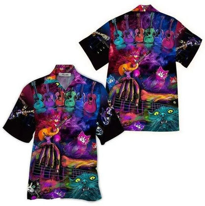 Colorful Guitar Cats Background Design Hawaiian Shirt HO2188