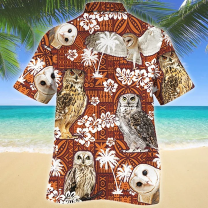 Vintage Themed Of Night Owl Red Tribal Pattern Hawaiian Shirt HO2161