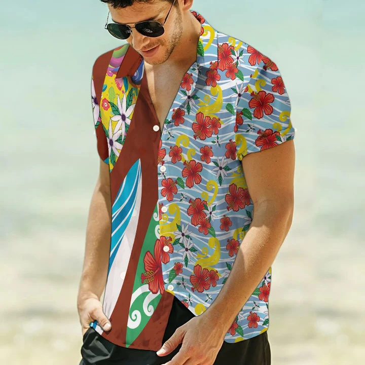 Appealing Surfboard Art With Colorful Flower Pattern Hawaiian Shirt HO2156