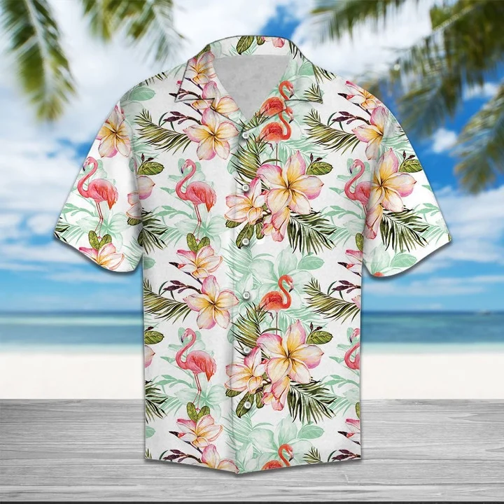 Flamingo Frangipani Flower While Theme Hawaiian Shirt HO2150