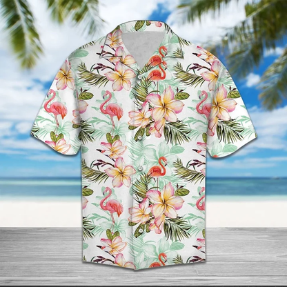 Flamingo Frangipani Flower While Theme Hawaiian Shirt HO2150