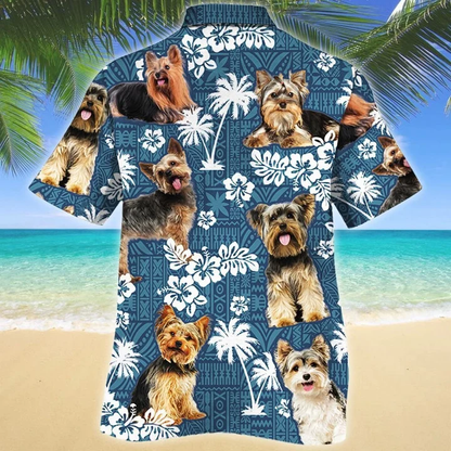 Yorkshire Terrier Dog Lovers Blue Tribal Pattern Hawaiian Shirt HO2147