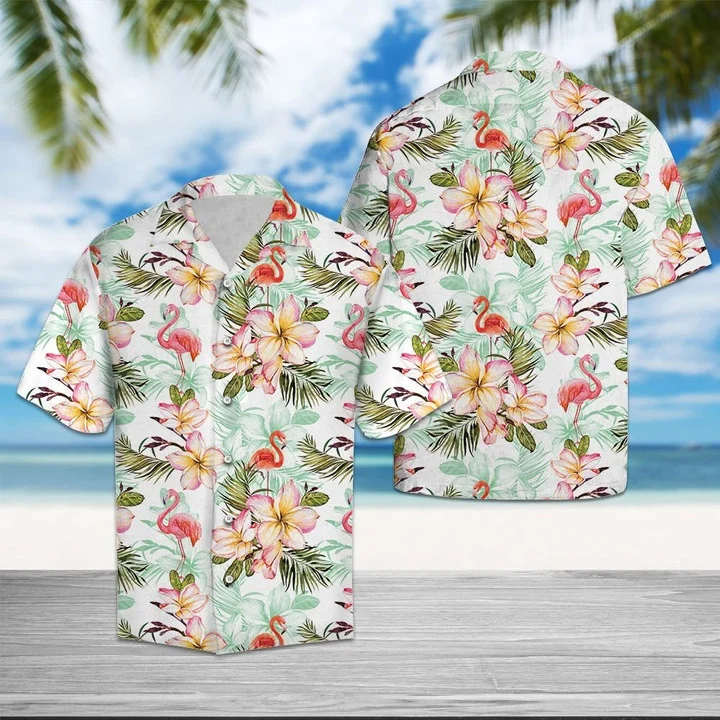 Flamingo Frangipani Flower While Theme Hawaiian Shirt HO2150