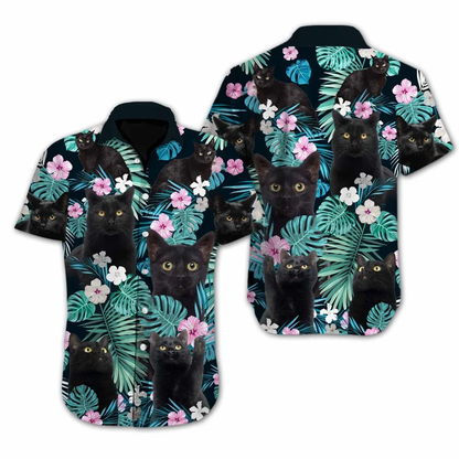 Black Cat Flower Spring Design Hawaiian Shirt HO2103