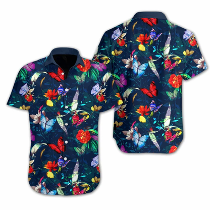 Butterly Flower On Dark Blue Design Hawaiian Shirt HO2142