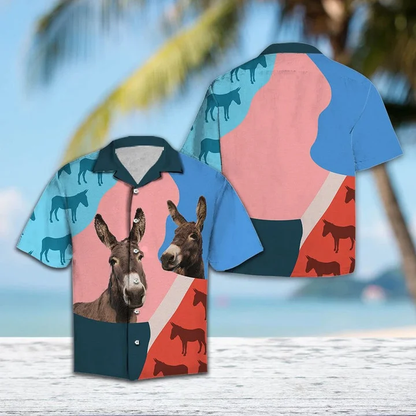 Pink And Blue Geometric With Donkey Hawaiian Shirt HO2133