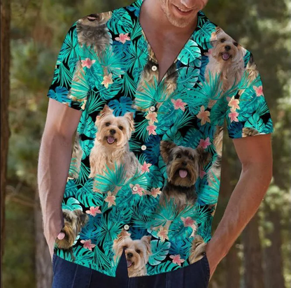 Tropical Flower And Domestic Dog Design Hawaiian Shirt HO2126