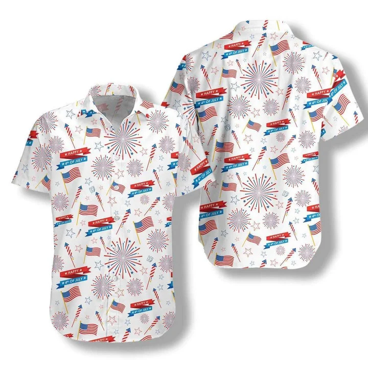 4Th of july hawaii shirt Flag On White Watercolor Hawaiian Shirt HO2056