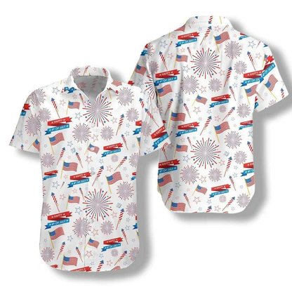 4Th of july hawaii shirt Flag On White Watercolor Hawaiian Shirt HO2056