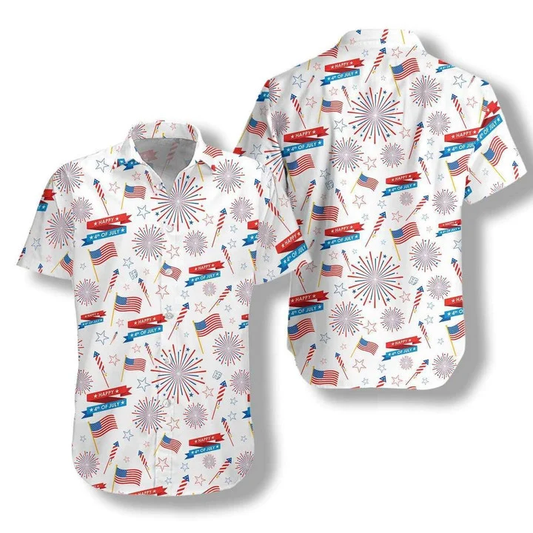 4Th of july hawaii shirt Flag On White Watercolor Hawaiian Shirt HO2056