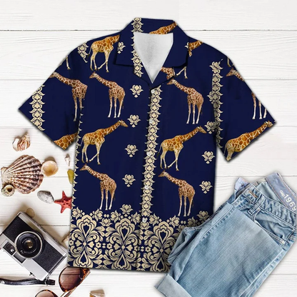 Giraffe hawaii shirt for men women, Giraffe Symbolic Art In Deep Blue Hawaiian Shirt HO1926