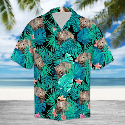 Wombat Tropical Palm Leaves And Pink Flower Pattern Hawaiian Shirt HO1924