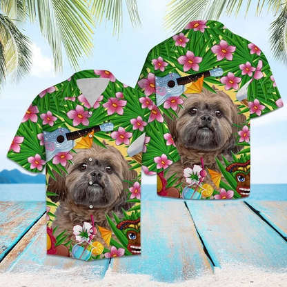 Funny Lhasa Apso Summer Party With Guitar Pattern Hawaiian Shirt HO1931