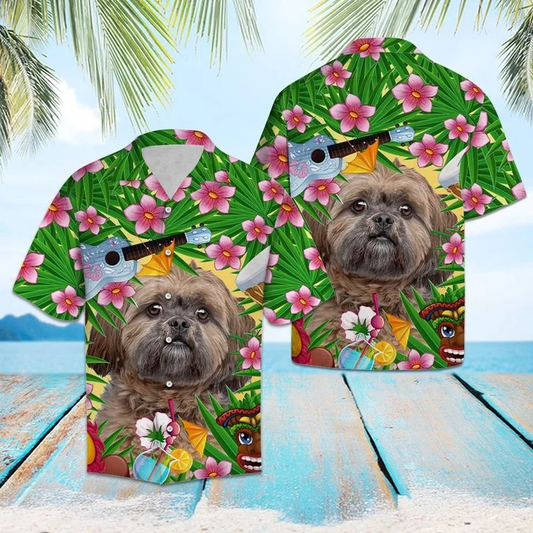 Funny Lhasa Apso Summer Party With Guitar Pattern Hawaiian Shirt HO1931