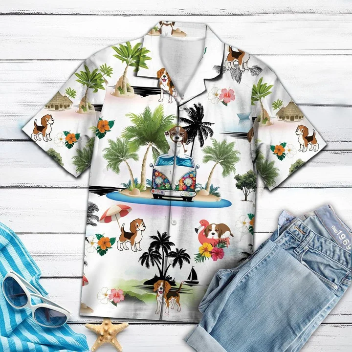 Hippie Van Beagle Summer Vacation On Island Hawaiian Shirt HO1930