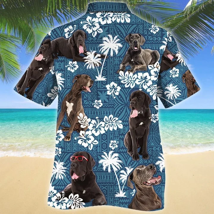 Gift For Great Dane Dog Lovers Blue Tribal Pattern Hawaiian Shirt HO1944