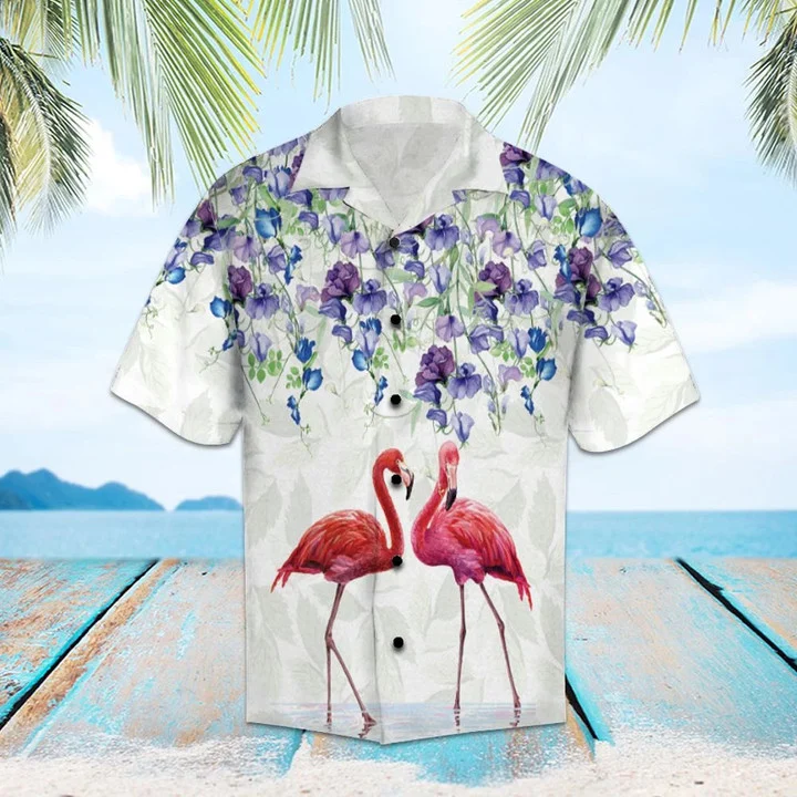 Flamingo Couple Love Flower Garden Pattern Hawaiian Shirt HO1940