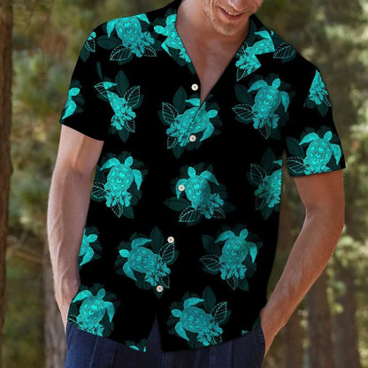 Turtle hawaiian shirt for men, women, Turtle Dark Turquoise And Black Hawaiian Shirt HO1948