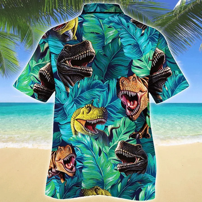Awesome T-rex Dinosaur Lovers Gift Summer Beach Palm Tree Pattern Hawaiian Shirt HO1945