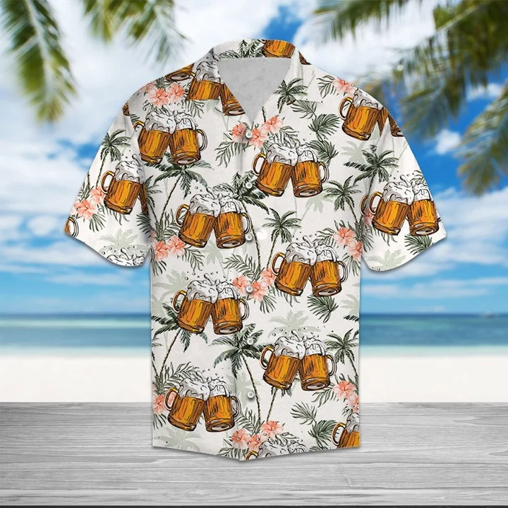 Fresh Beer With Foam Palm Trees Hawaiian Shirt HO1947