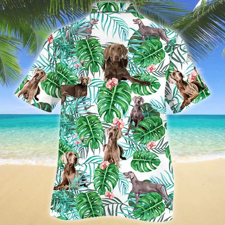Weimaraner Dog Tropical Plant Green Jungle Pattern Hawaiian Shirt HO1960