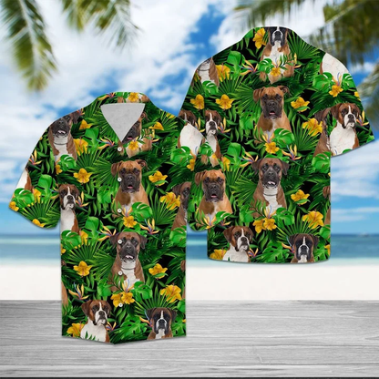 Boxer With Yellow Flowers Hawaiian Shirt, Dog hawaii shirt, Aloha shirt for men and women HO1950