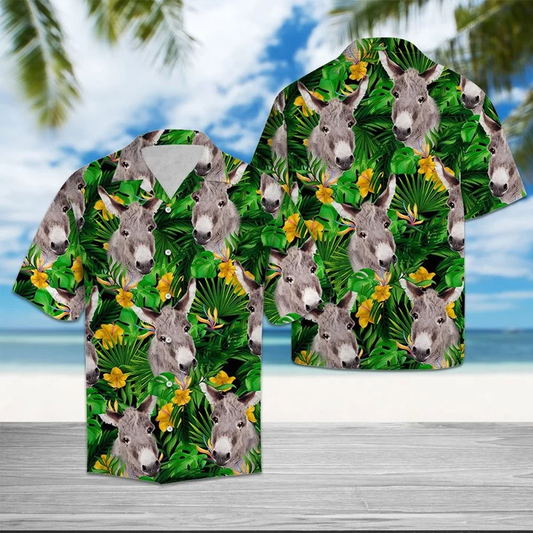 Donkey With Yellow Flowers And Green Leaves Hawaiian Shirt HO1951