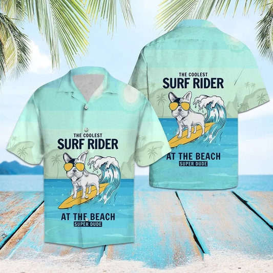 Yellow Glasses Dog Coolest Surf Rider Art Pattern Hawaiian Shirt HO1894