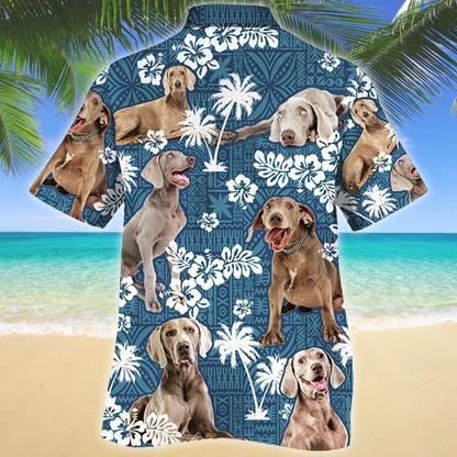 Smart Weimaraner Dog Lovers Blue Tribal Hawaiian Shirt- Summer Button Down Mens Hawaiian Shirts Short Sleeve HO1913