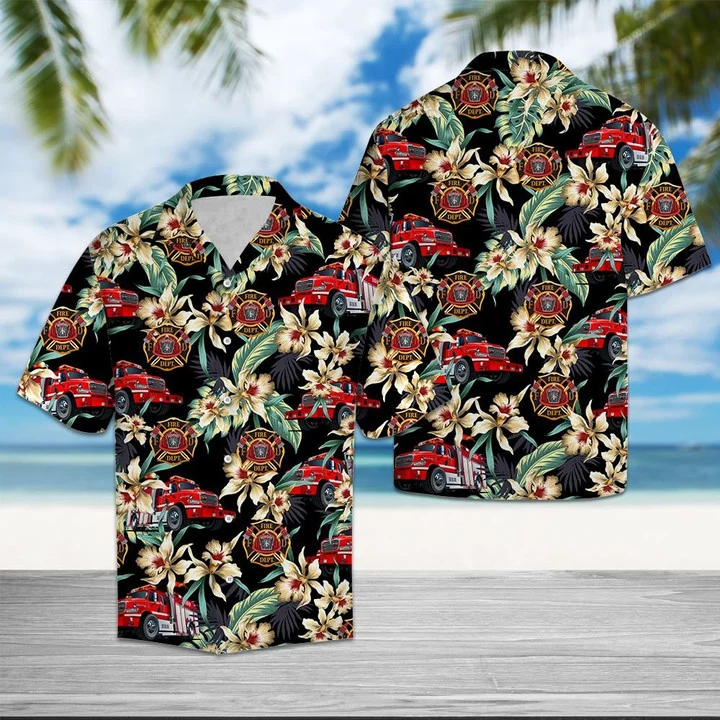 Firefighter Logo With Floral Outstanding Design Hawaiian Shirt HO1918