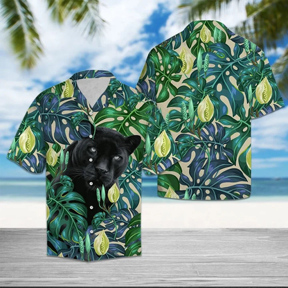 Black Panther Among Monstera Leaves Hawaiian Shirt HO1921