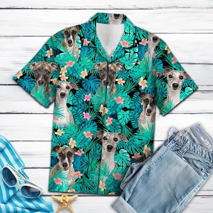 Whippet Tropical Palm Tree Leaves Summer Vacation Aloha Hawaiian Shirt HO1919