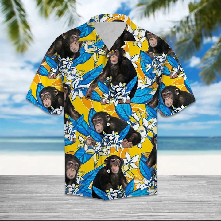 Beautiful Chimpanzee Mix Plumeria Flowers Vintage Hawaiian Shirt HO1912