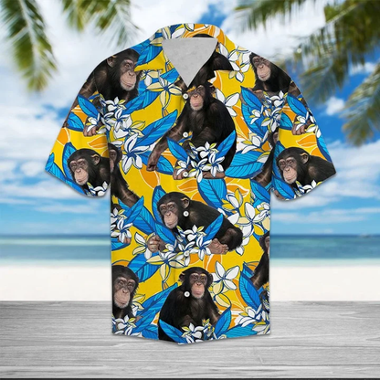 Beautiful Chimpanzee Mix Plumeria Flowers Vintage Hawaiian Shirt HO1912