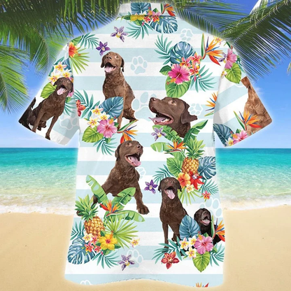 Chesapeake Bay Retriever Dog Tropical Flower Paw Hawaiian Shirt - Summer Button Down Mens Hawaiian Shirts Short Sleeve HO1914