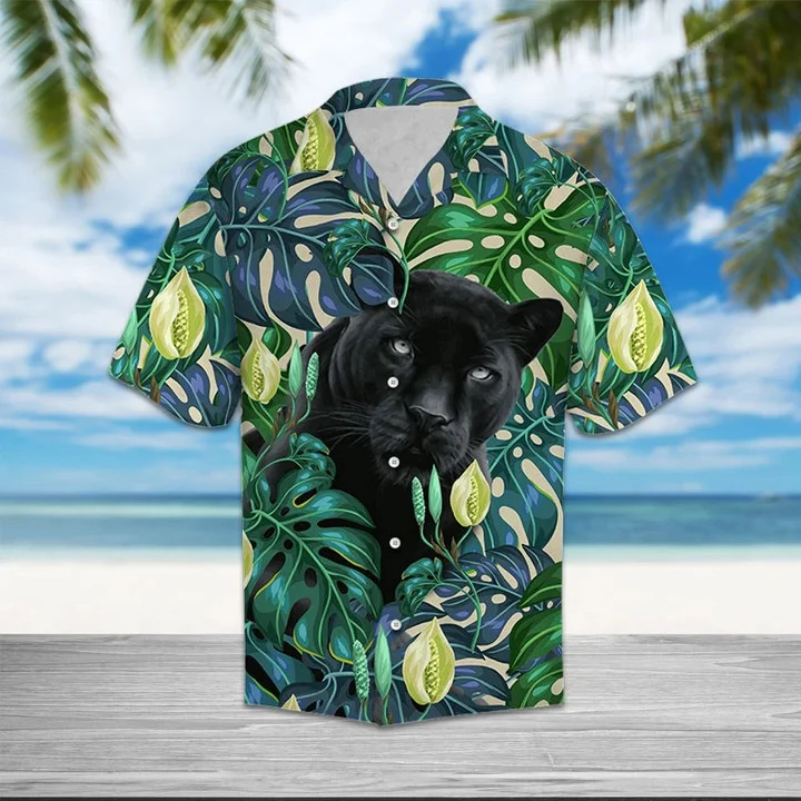 Black Panther Among Monstera Leaves Hawaiian Shirt HO1921