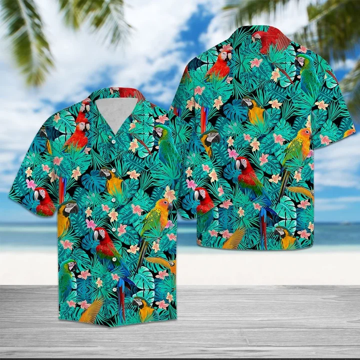 Parrot hawaii shirt for men, Vivid Parrot Tropical Palm Leaves Summer Vacation Gift Ideal Hawaiian Shirt HO1982