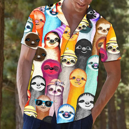 Colorful Sloth Wear Hat Art Hawaiian Shirt HO1968