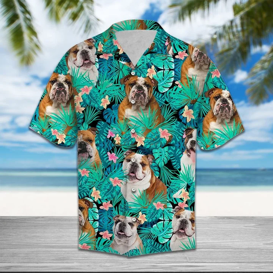 Bulldog Lovers Tropical Palm Tree Leaves Summer Vacation Aloha Hawaiian Shirt HO1987